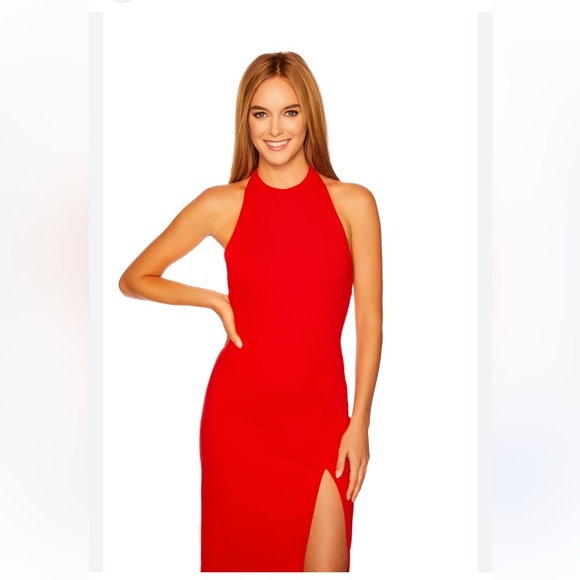 Susana Monaco Halter Low Back Slit Dress with Attached Bodysuit Lining - Picture 4 of 12